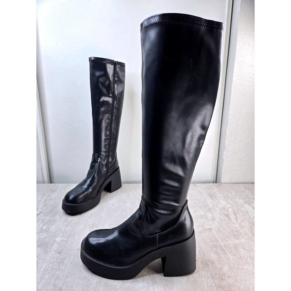 Madden Girl Platform Knee High Boots 9 Black Chunky Block Heel Goth Grunge Y2K